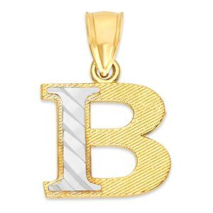 14k Real Solid Gold B Initial Pendant for Necklace - Personalized Letter Jewelry